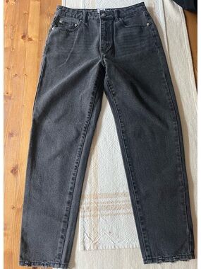 Princess Polly Slim Straight Black Jeans Slightly Distressed